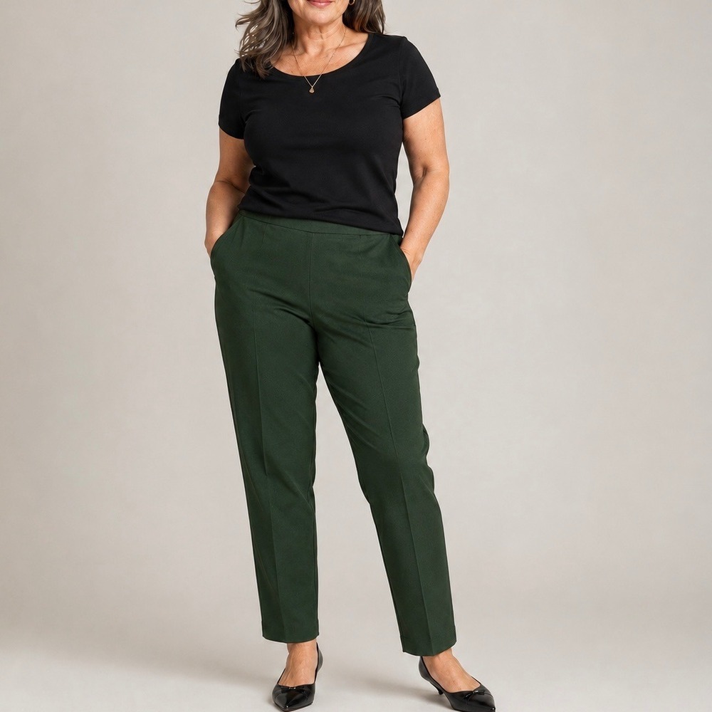 Eileen‎ Fisher Green Stretch Viscose Crepe Slim Ankle Pants S Casual Minimalist